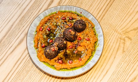 ‘Muhammara is a virtuous blitz of roasted red peppers and walnuts sweetened with pomegranate molasses’: falafel.