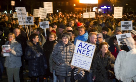 A protest against plans to open a refugee centre in Heesch, Netherlands