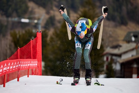 Paul Verbnjak of Austria takes skins off his skis during a race in Bormio last year.