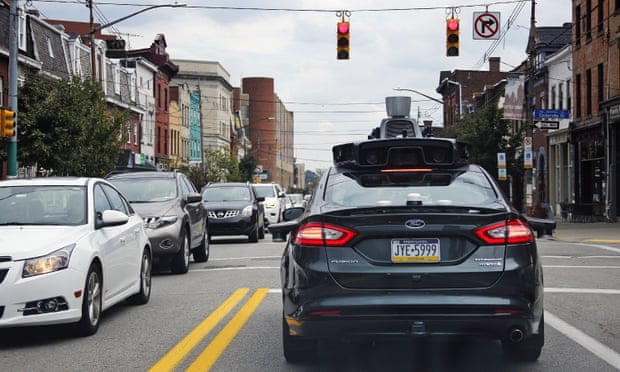 an Uber self-driving car in Pittsburgh, PA