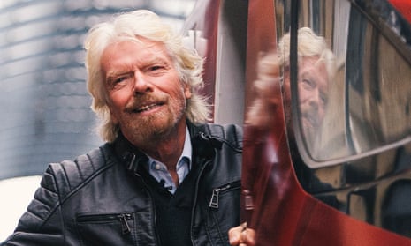 Richard Branson on board Virgin train