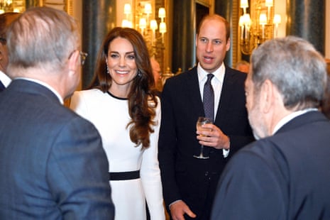 Anthony Albanese speaks to the Prince and Princess of Wales at Buckingham Palace
