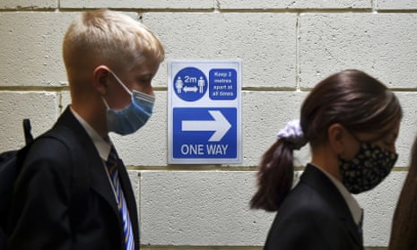 Pupils wear face masks at a secondary school in Sheffield.