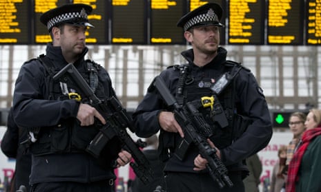 Armed officers patrol at London Bridge station