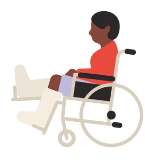 Illustration of person in wheelchair with legs in plaster