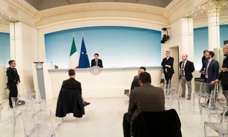 A press conference in Rome, Italy where the prime minister, Giuseppe Conte, announced extending coronavirus quarantine measures.
