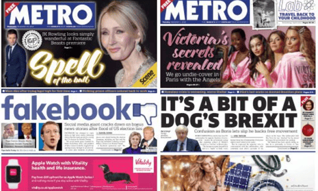 Punning Metro front pages: today’s, right, and one from last week. 