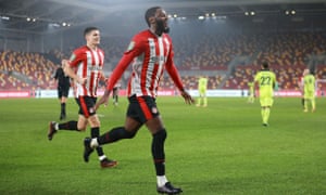 Brentford’s Josh Dasilva celebrates after scoring the only goal of the game
