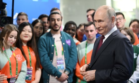 Vladimir Putin delivers a speech at the closing ceremony of the 2024 World Youth Festival in Sochi