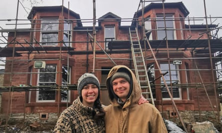 Claire and Cal during the renovation of the property that was “on the point of collapse”.