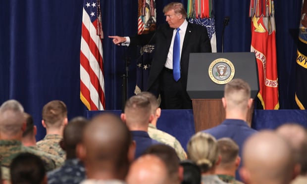 Donald Trump addresses the audience during his speech on Afghanistan.