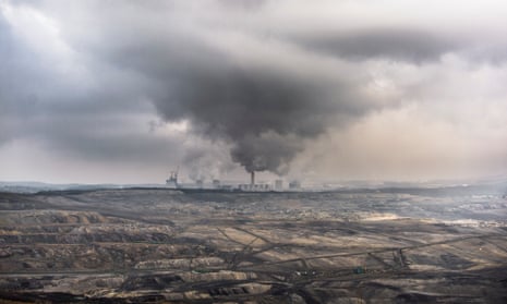 View of the surface mining and the lignite-fired coal power station on February 05, 2018 in Bogatynia, Poland.