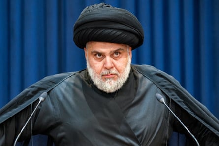 Moqtada al-Sadr gives a speech.