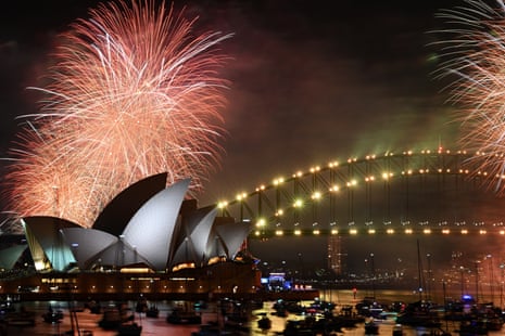 Fireworks are seen over the Sydney Opera House and Harbour Bridge.