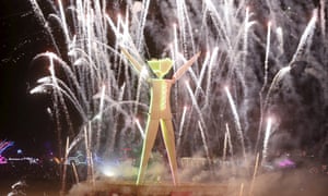 Fireworks are launched as the Man is burned.