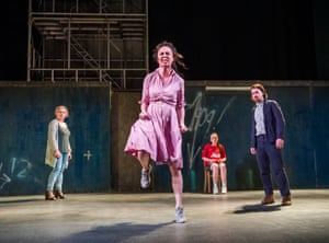 Janet Moran (Mrs Gogan), Kate Stanley Brennan (Nora Clitheroe), Julie Maguire (Mollser) and Ciaran O’Brien (the Young Covey) in The Plough and the Stars at the Lyric Hammersmith.