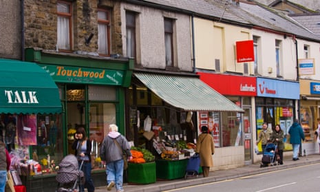 The high street in Treorchy, Rhondda Valley, Wales.