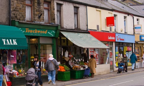 General view of shops on Treorchy high street