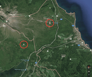 Yamato Tanooka was reportedly left by his parents near position A and found near position B, 5km away.