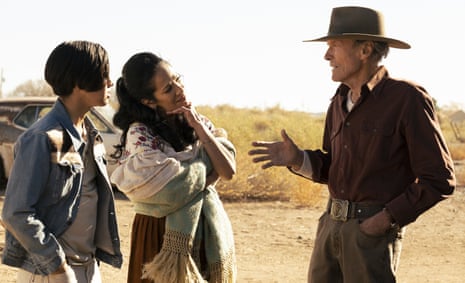 Eduardo Minett, Natalia Traven and Clint Eastwood in Cry Macho.