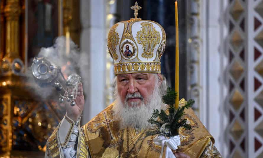 Russian patriarch Kirill at a Christmas service at the Christ the Savior cathedral in Moscow