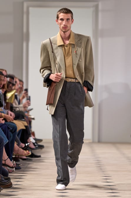 Male model on runway in Celine’s spring 2026 collection.