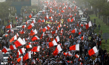 Shia Bahrainis protest in Manama, Bahrain, on 22 February 2011. 