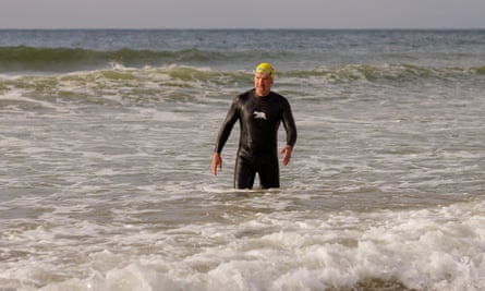 Graeme Souness in the sea, training for his swim.