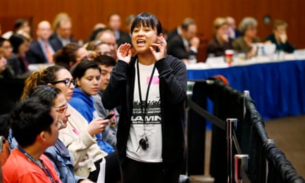Felarca, seen here at a University of California regents meeting, condemned charges against protesters: ‘It is clearly a witch-hunt.’