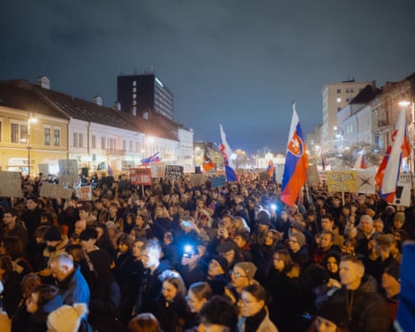 Crowd of around 20,000 people gather to voice their opposition to Slovakia's current government, led by nationalist prime minister Robert Fico in Kosice, Slovakia.