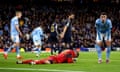Phil Foden of Manchester City appears dejected after Andriy Lunin of Real Madrid makes a save