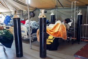 Covid-19 patients being treated with oxygen at the Tshwane District Hospital in Pretoria, South Africa.