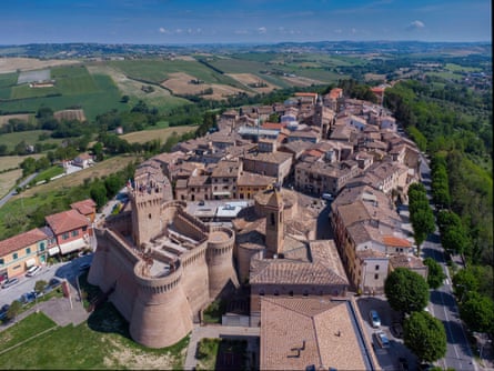 View of the historic centre with fortress of Italian hill top town