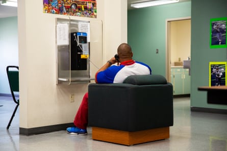 A resident talks on the phone at the McNeil Island Special Commitment center. The center is home to 214 sex offenders.