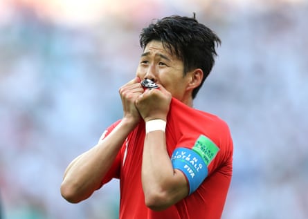 Son Heung-Min celebrates scoring his sides second goal against Germany.