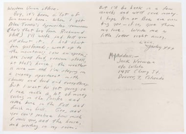 Autograph Letter Signed (ALS) to his Mother, Gabrielle Kerouac - On the Road: Kerouac, Jack. From July 1947