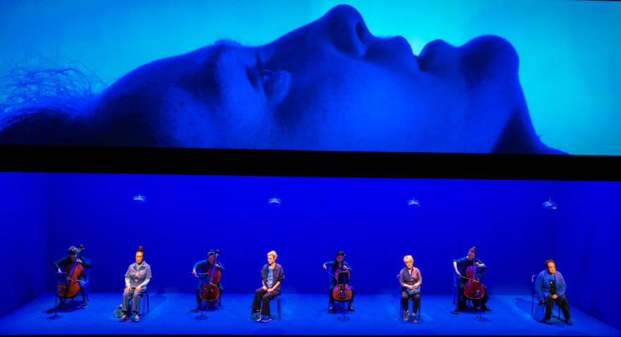 Eve Ponsonby with the singers and cellists in The Blue Woman.