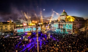 An installation titled We Are Hull by artist Zolst Balogh is projected on to buildings in the city’s Queen Victoria Square.