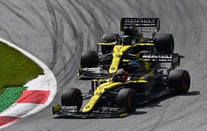 Ricciardo and Ocon battle.