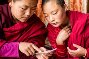 Jigme Wangmo and Thujee Zam study together at the Kela Dechen Yangtshi nunnery in Paro, Bhutan