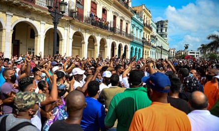 People take part in a demonstration in Havana against the government of the Cuban president, Miguel Díaz-Canel.