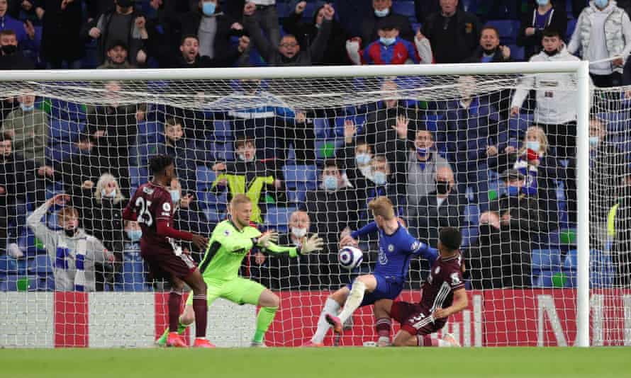 Werner thinks he has given his side the lead only for the goal to be ruled out for handball by the Chelsea striker.