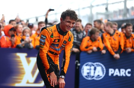 Lando Norris in parc ferme after winning the opening race of this season in Australia.
