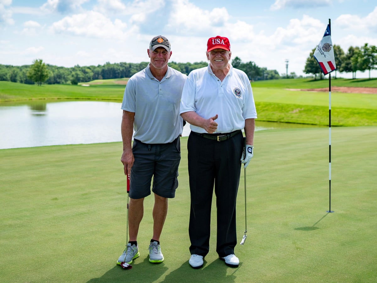Donald Trump Golfs With Nfl Great Brett Favre At Bedminster Club Golf The Guardian