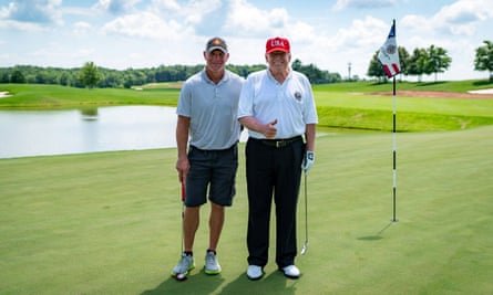 Donald Trump golfs with NFL great Brett Favre at Bedminster club | Golf |  The Guardian