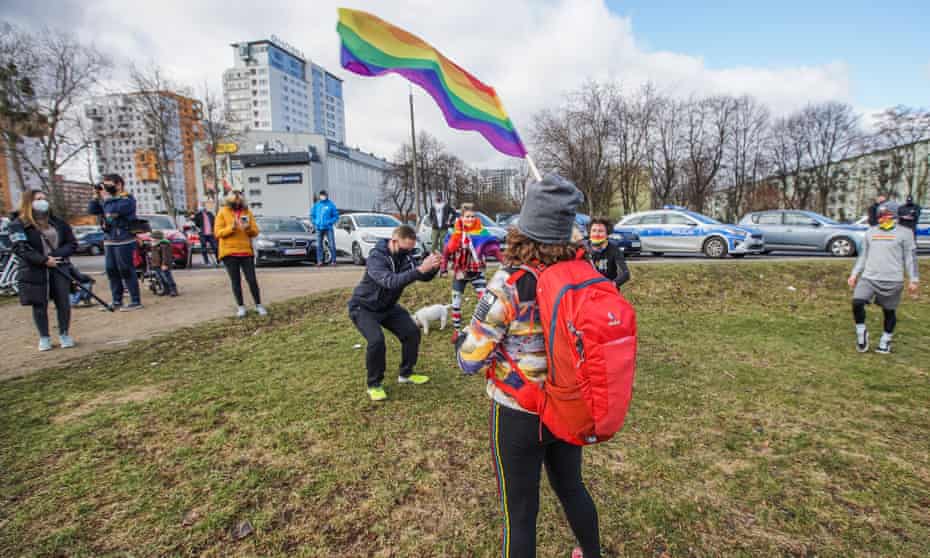 Participants take part in an ‘equality jog’  in Gdansk