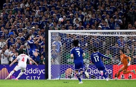 Ayase Ueda (not pictured) of Japan scores his team’s fourth goal.