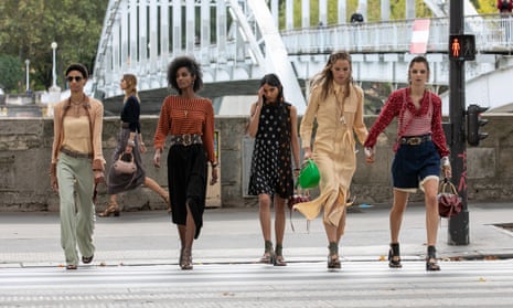 Models are seen on Avenue de New York ahead of the Chloé womenswear show at Paris fashion week on 1 October 2020. 