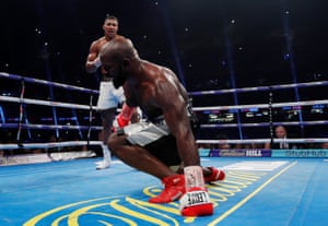 Carlos Takam has a breather after being knocked down by Anthony Joshua.