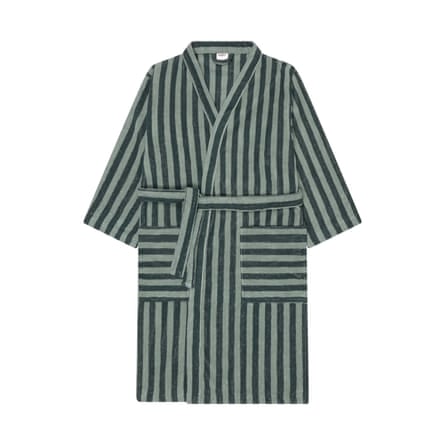 Piglet in Bed Pine Green Pembroke Stripe Cotton Robe